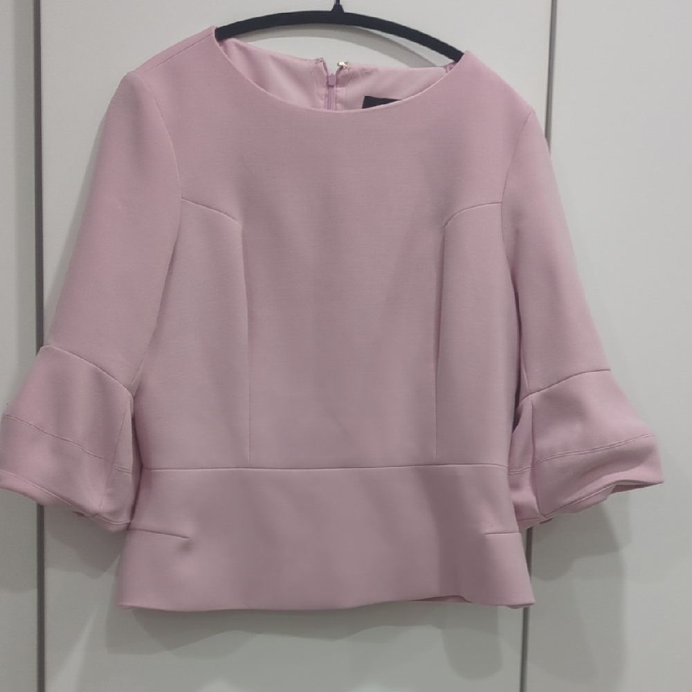 Chic Pink Women's Blouse Top With Slight Balloon Sleeve D4